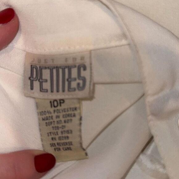 Vintage White Embroidered Beaded Chiffon Short Sleeve Button Down Blouse Size 10 - Picture 7 of 10